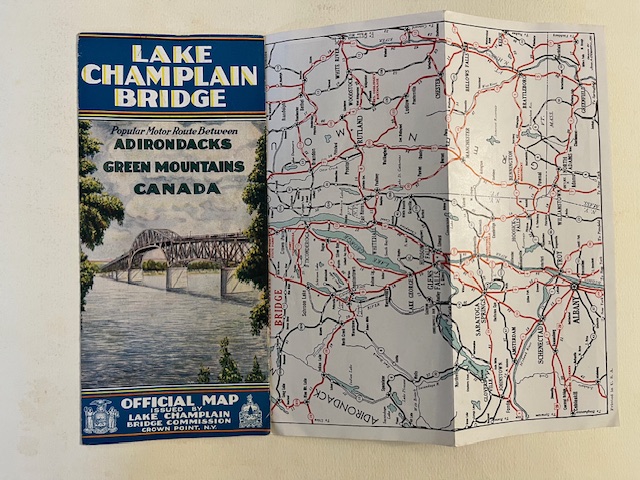 Lake Champlain Bridge. Popular Motor Route Between Adirondacks, Green Mountains, Canada. Official Map